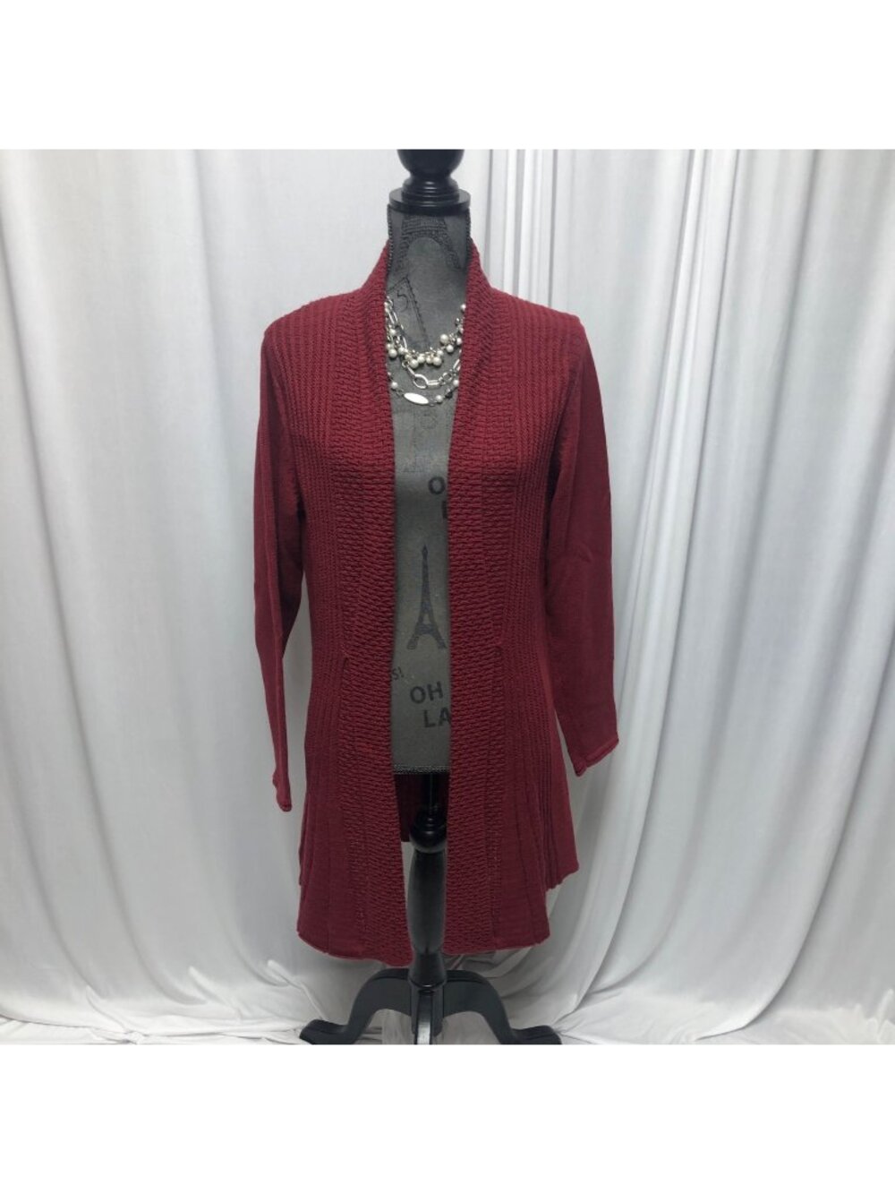 Vicki Wayne Cardigan Womens Size Medium Maroon Open Front Sweater